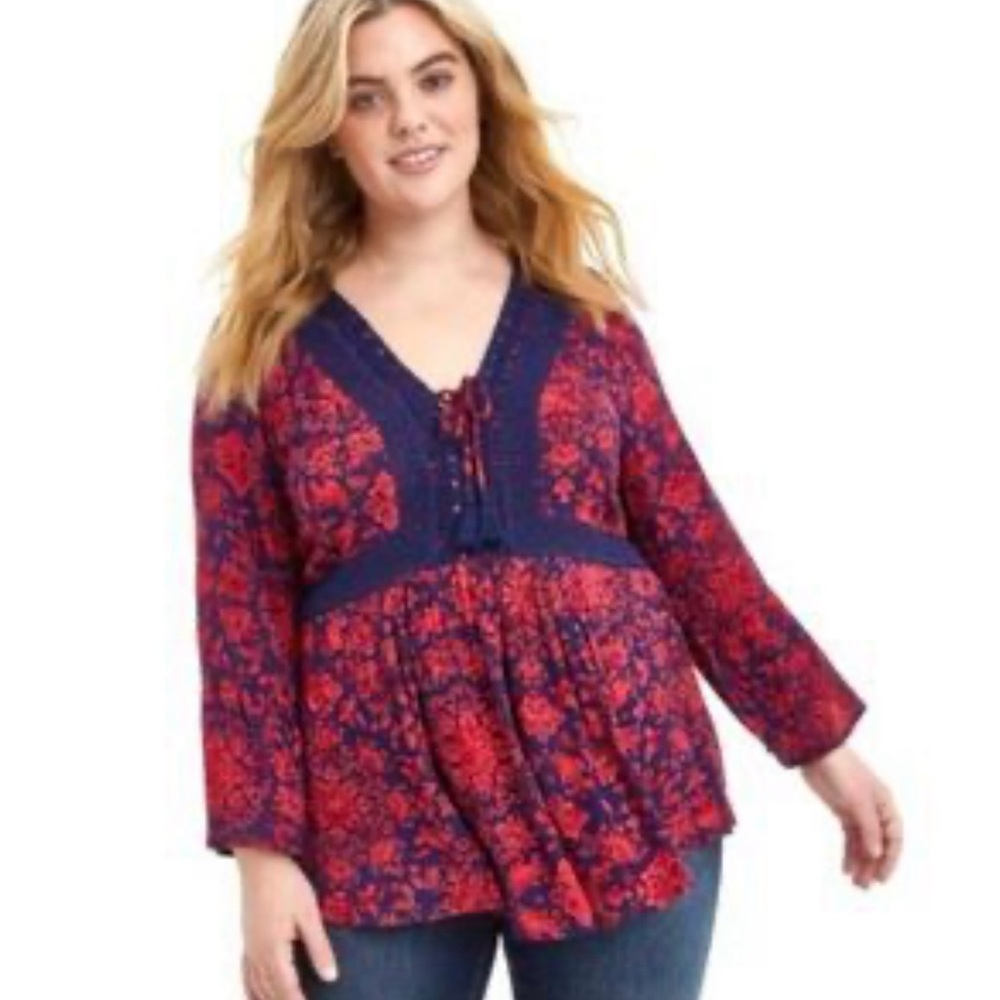 Torrid Red and Blue Floral Blouse